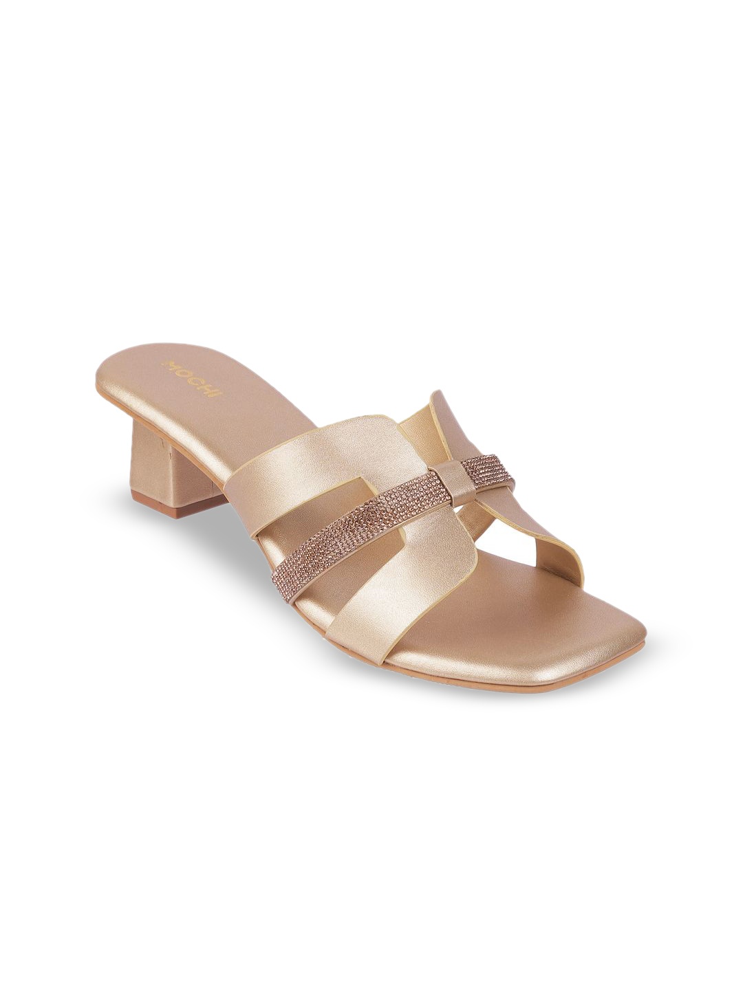 

Mochi Block Sandals with Buckles, Gold