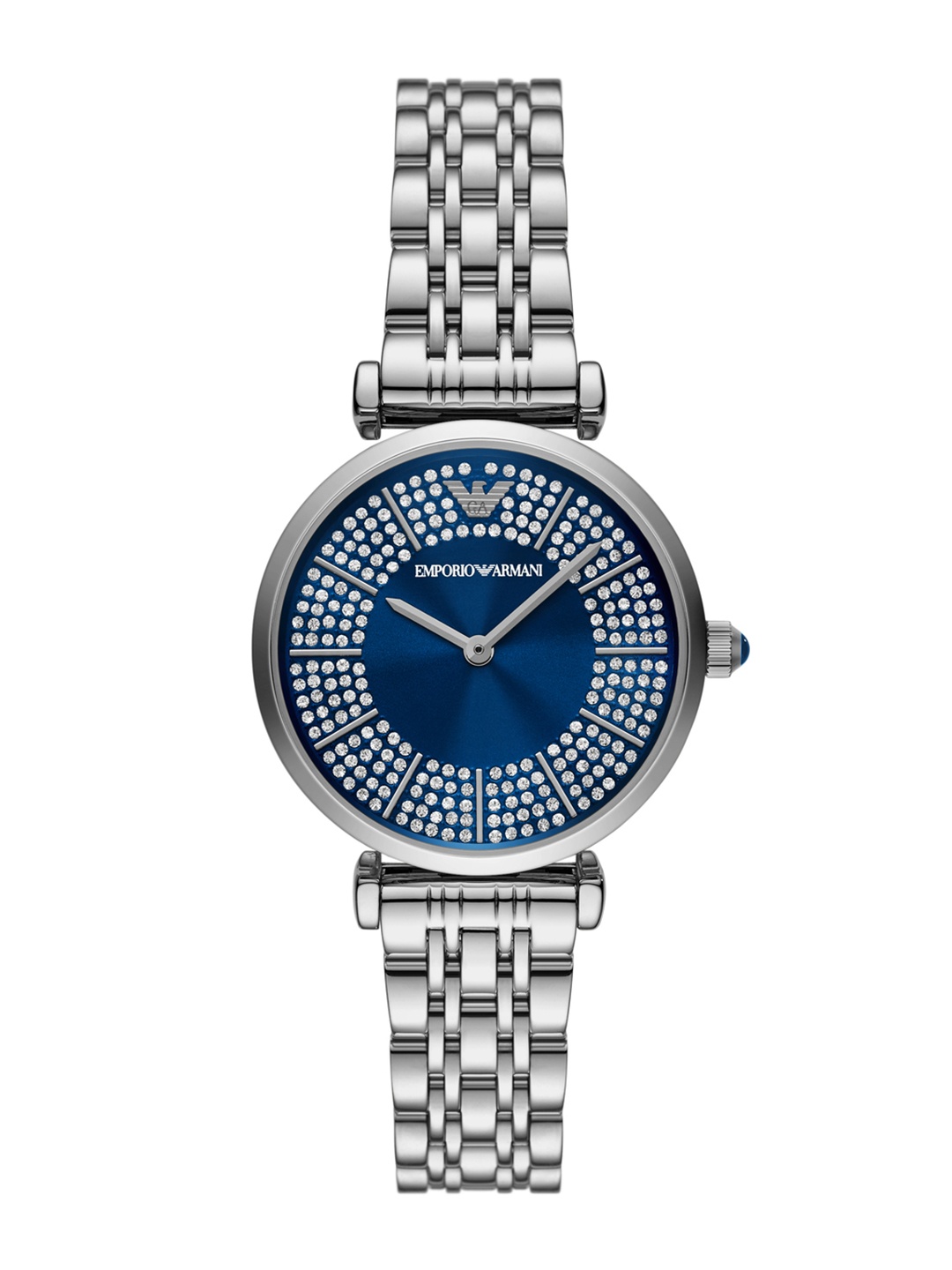 

Emporio Armani Women Embellished Bracelet Style Analogue Watch AR11627I-Silver, Blue