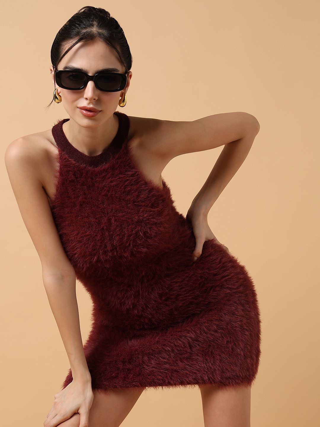 

SHOWOFF Halter Neck Bodycon Mini Dress, Maroon