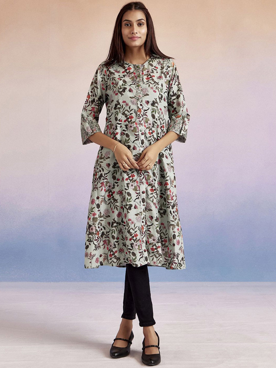 

Jaipur Kurti Floral A-line Kurta, Green