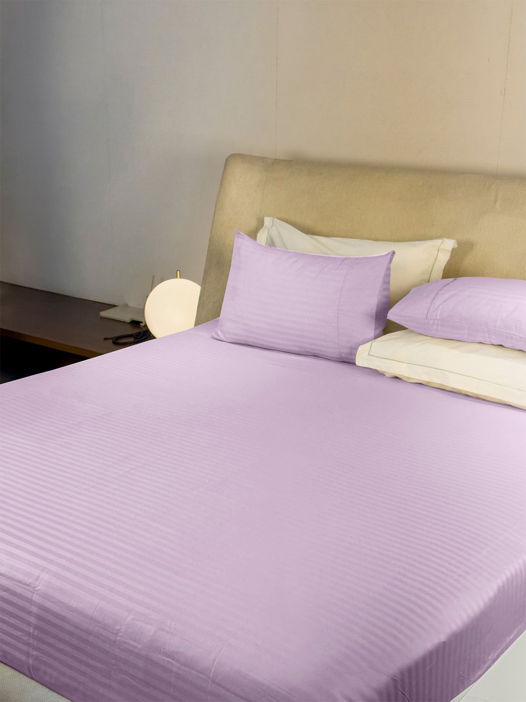 

LABHAM Simple Living Pink Striped 210 TC Satin King Bedsheet With 2 Pillow Covers