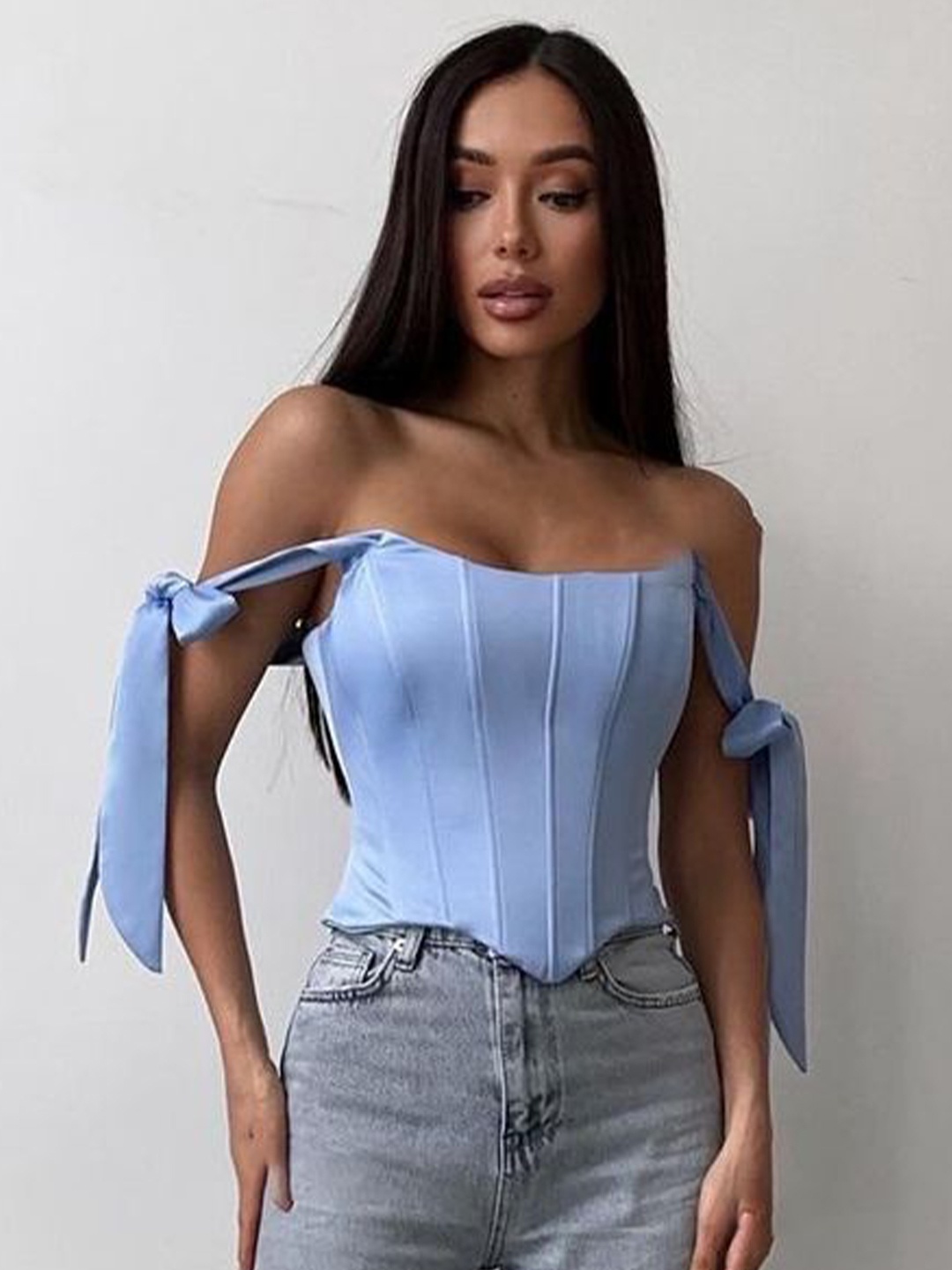 

LULU & SKY Off-Shoulder Bardot Top, Blue