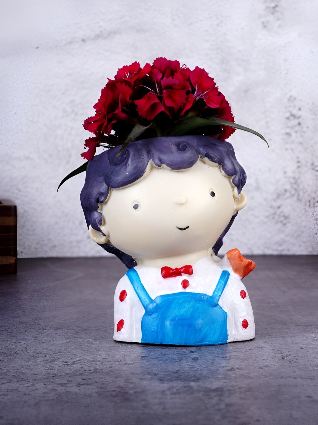 

FASHIYANOO White & Blue Human Face Small pot Figurine Showpiece