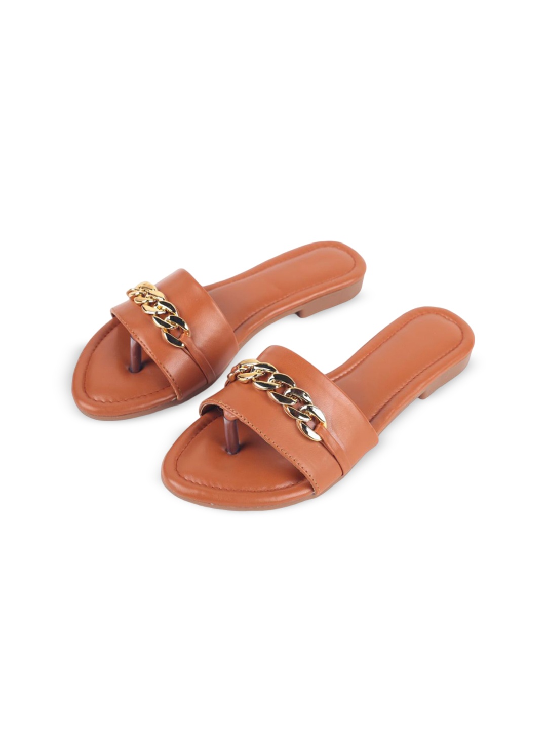 

Pabish Footwears Women Embellished T-Strap Flats, Tan