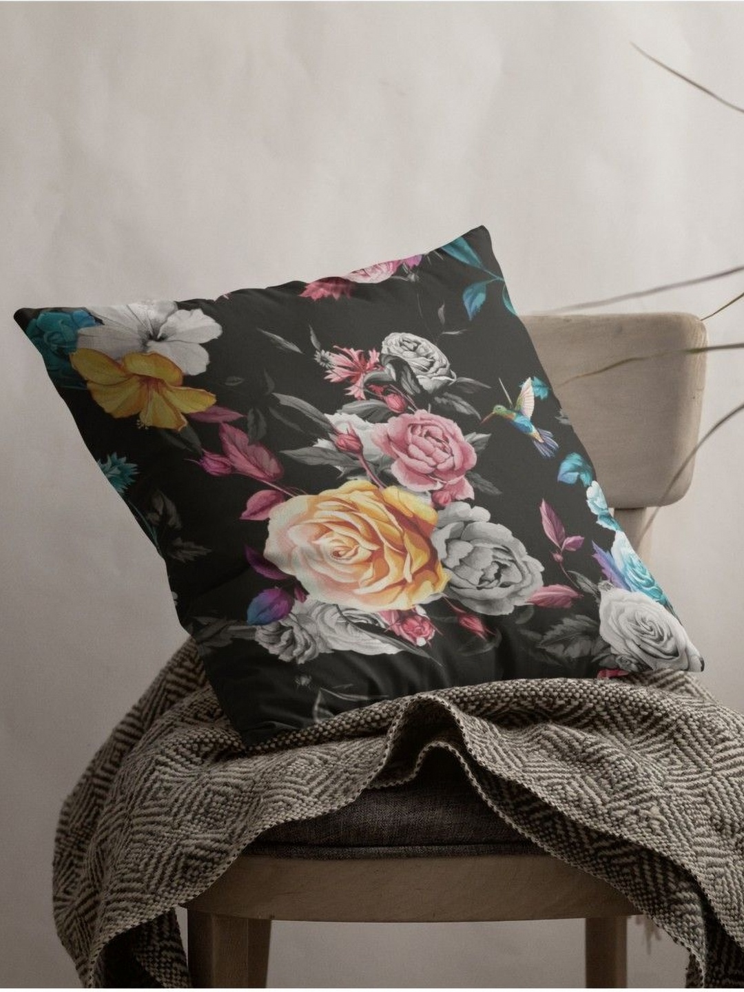 

THEYAYACAFE Black & Mustard Floral Velvet Square Cushion Covers