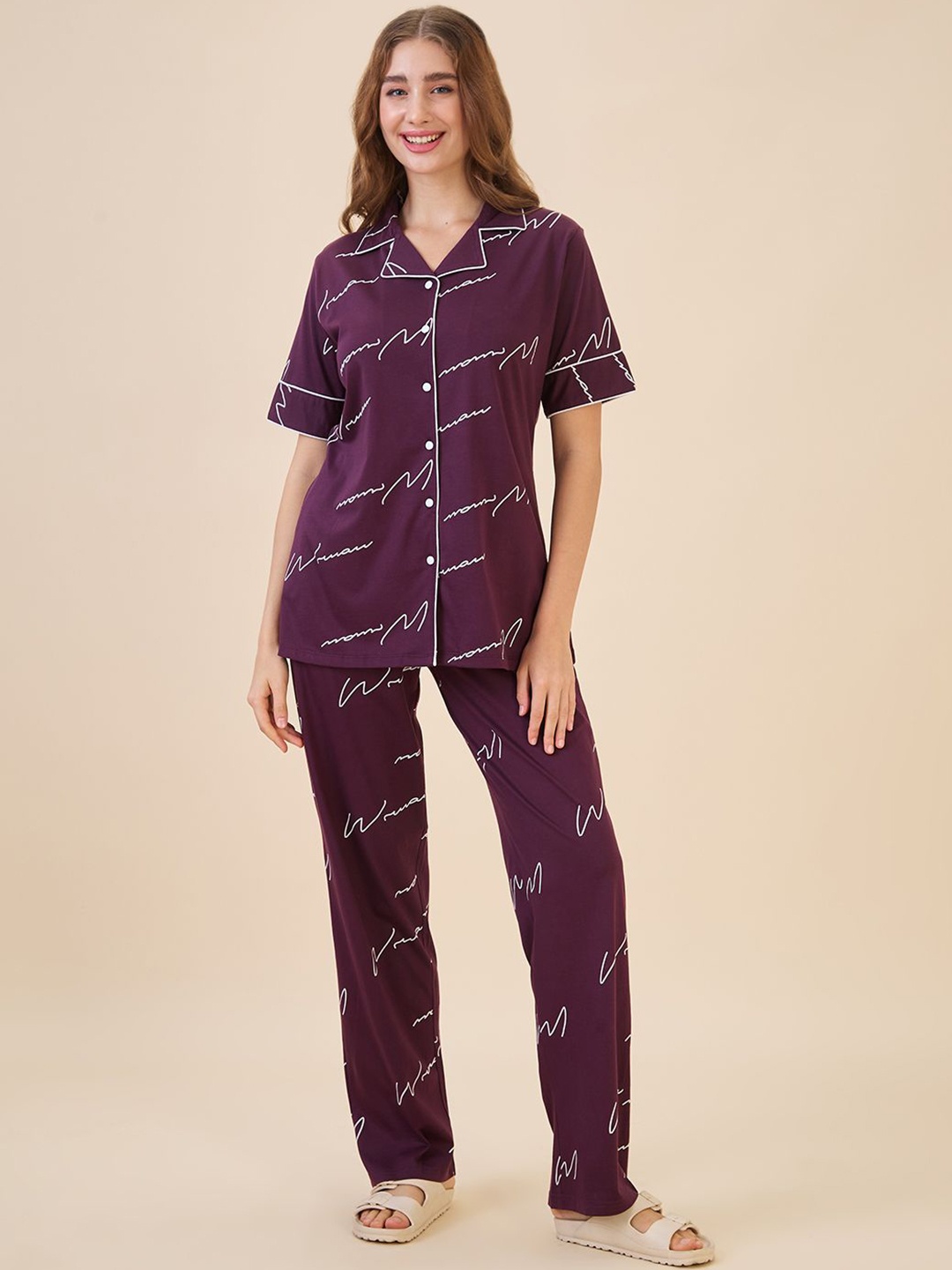 

AV2 Women Typographic Night suit, Purple