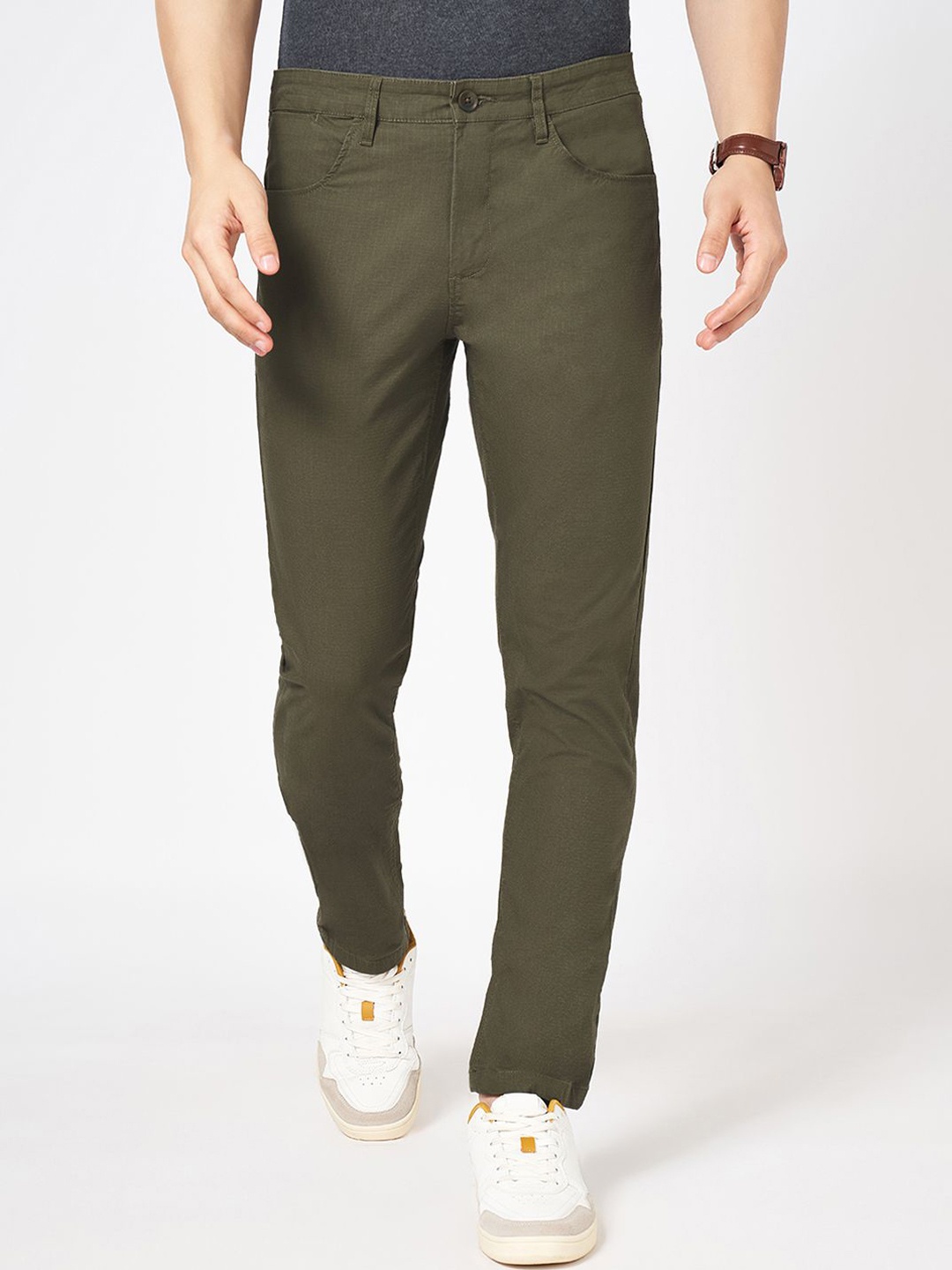 

BYFORD by Pantaloons Men Casual Slim Fit Chinos Trousers, Olive