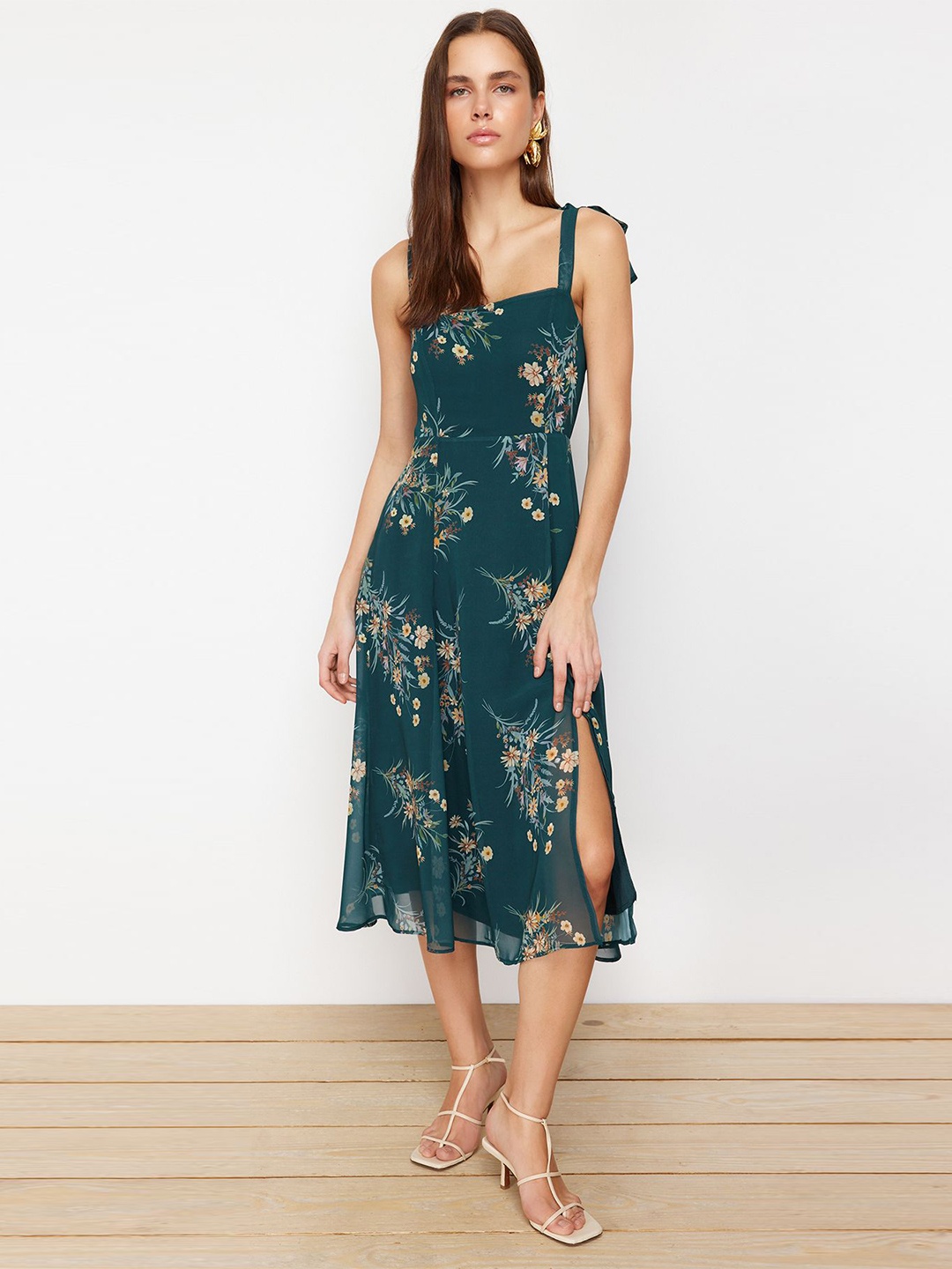 

Trendyol Floral Print Fit & Flare Midi Dress, Green