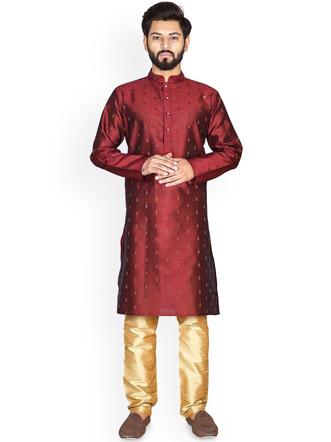 

Nimayaa Ethnic Motifs Printed Mandarin Collar Straight Kurta, Maroon