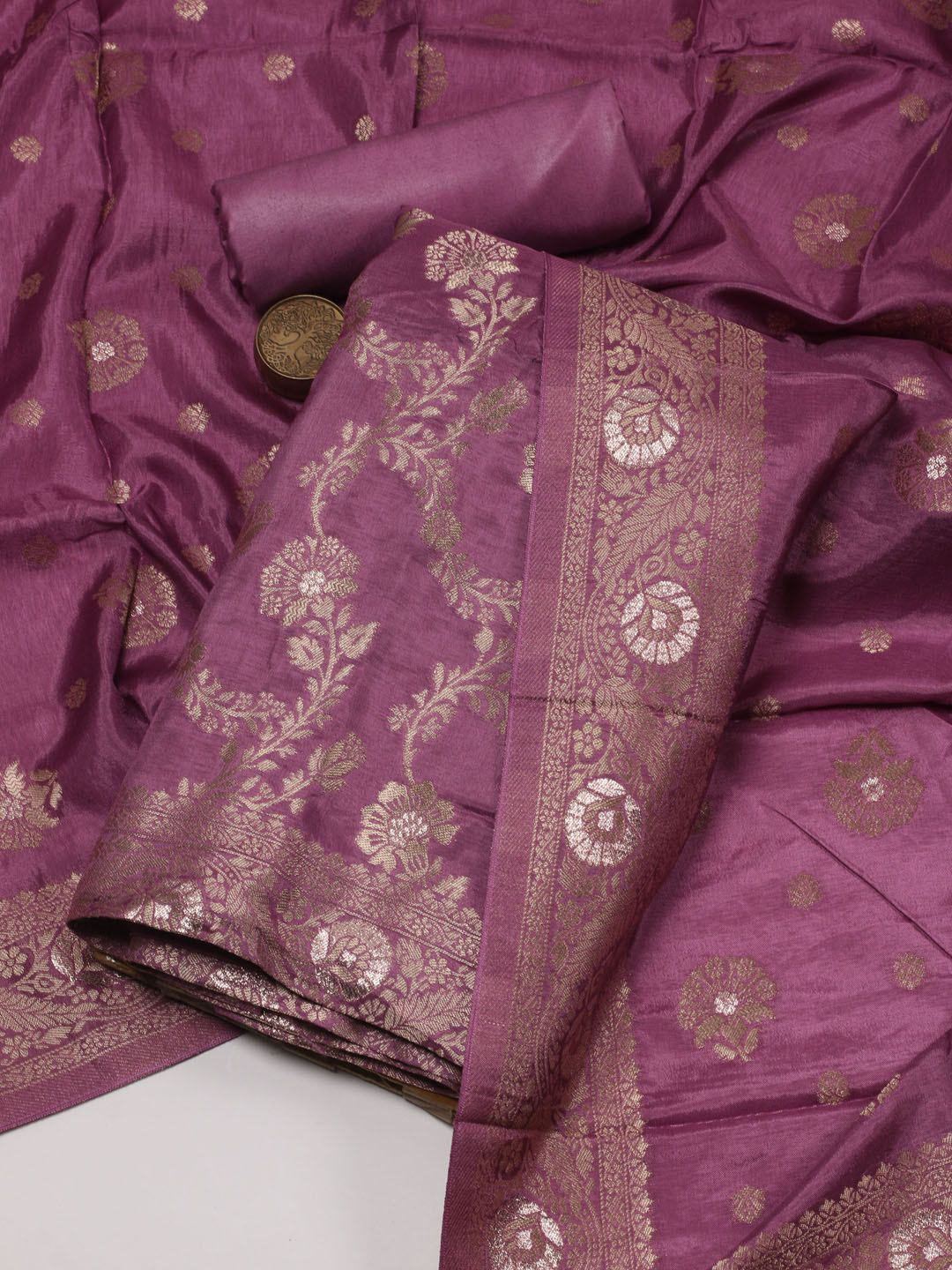 

Meena Bazaar Floral Woven Design Zari Unstitched Dress Material, Purple