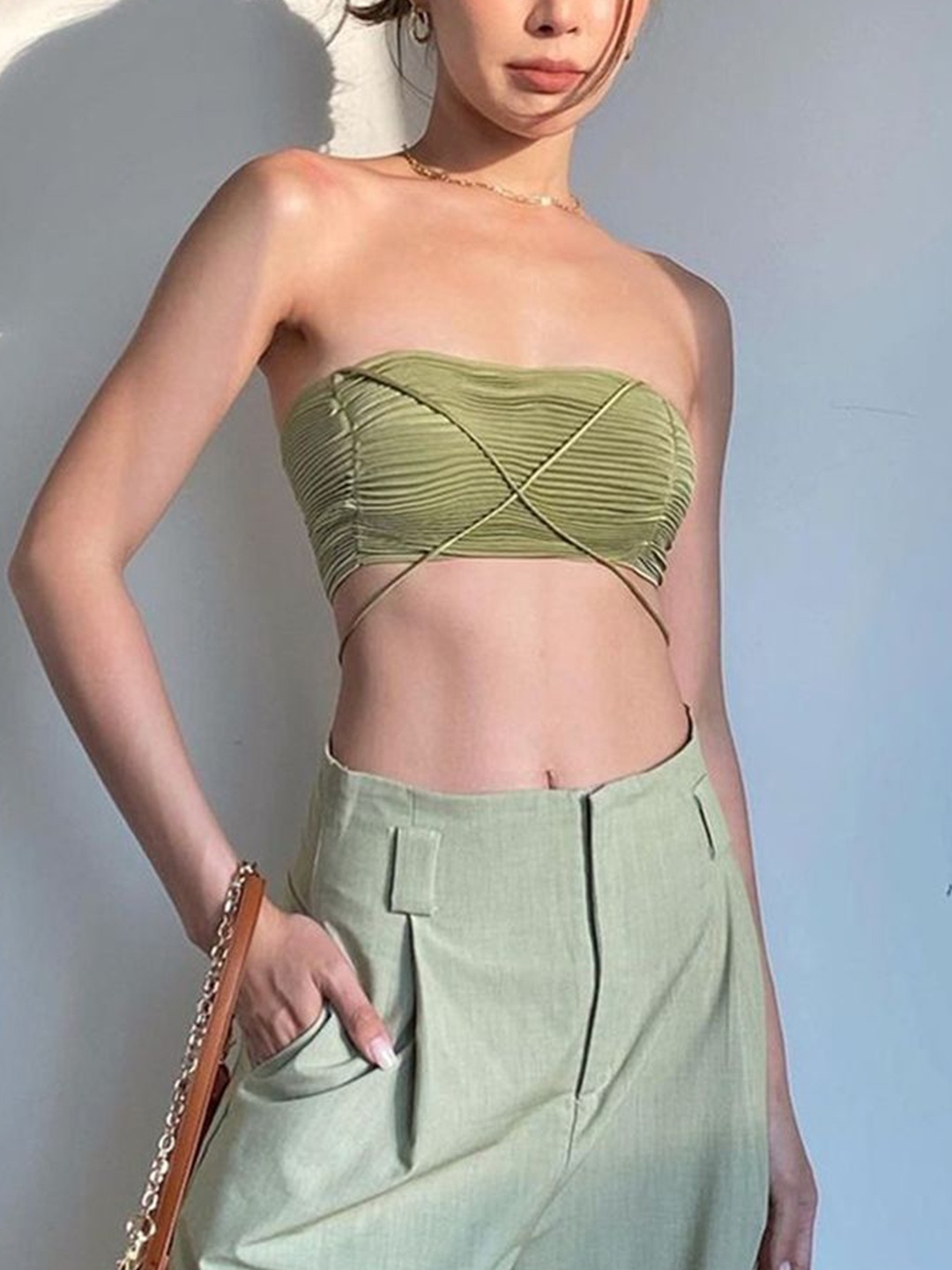 

LULU & SKY Tube Crop Top, Green