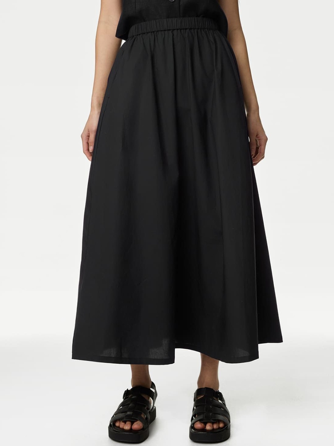 

Marks & Spencer Pure Cotton A-Line Midi Skirts, Black