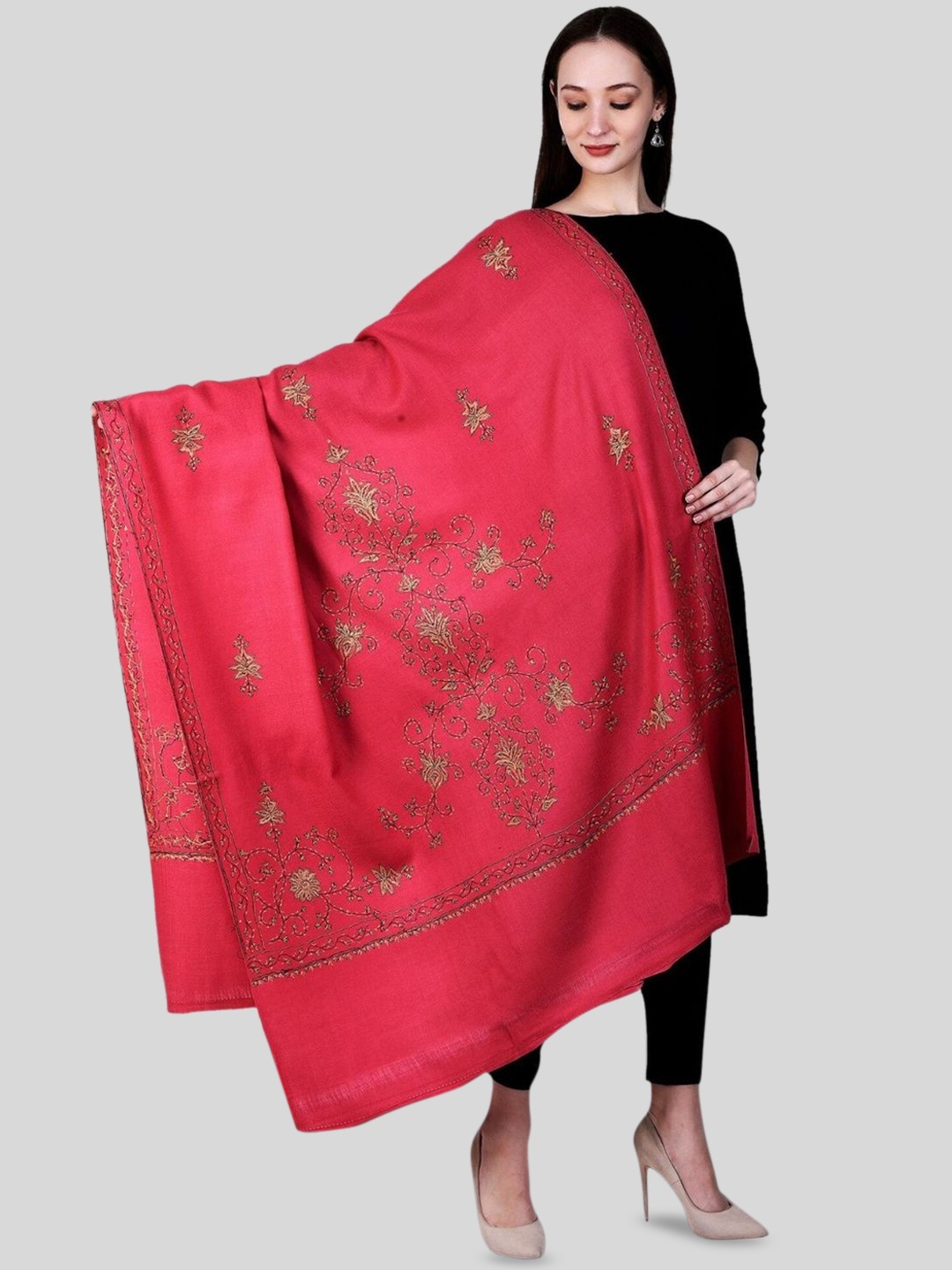 

SWI Stylish Floral Printed Woollen Shawl, Pink