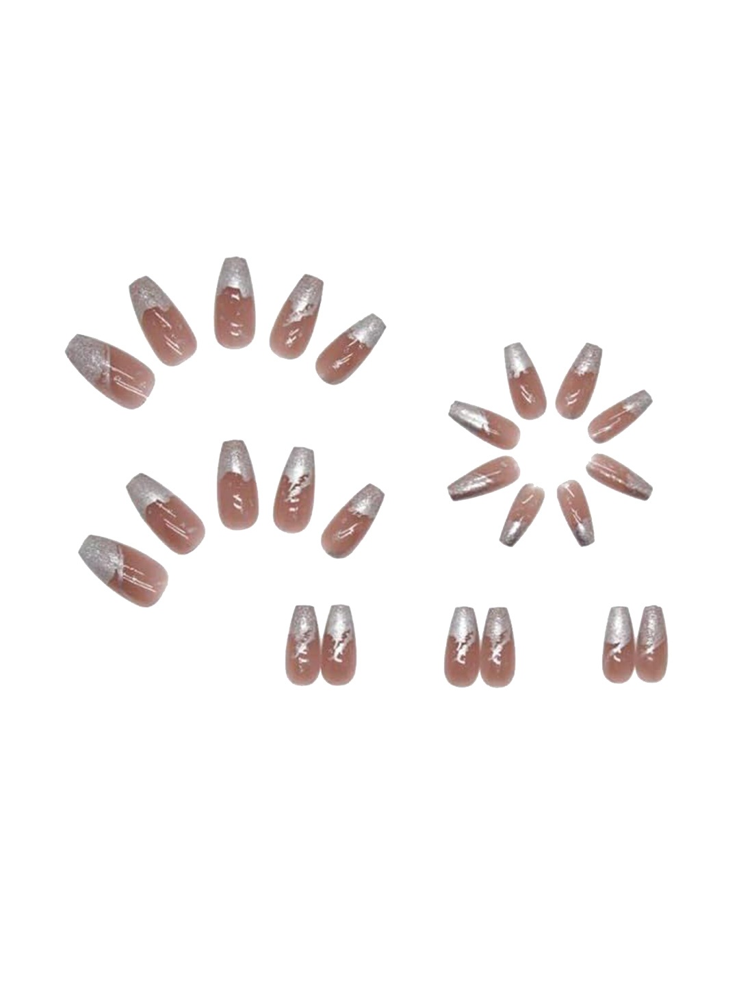 

The Pink Truck Set of 24 Artificial Reusable Nails With Coffin Design, Silver