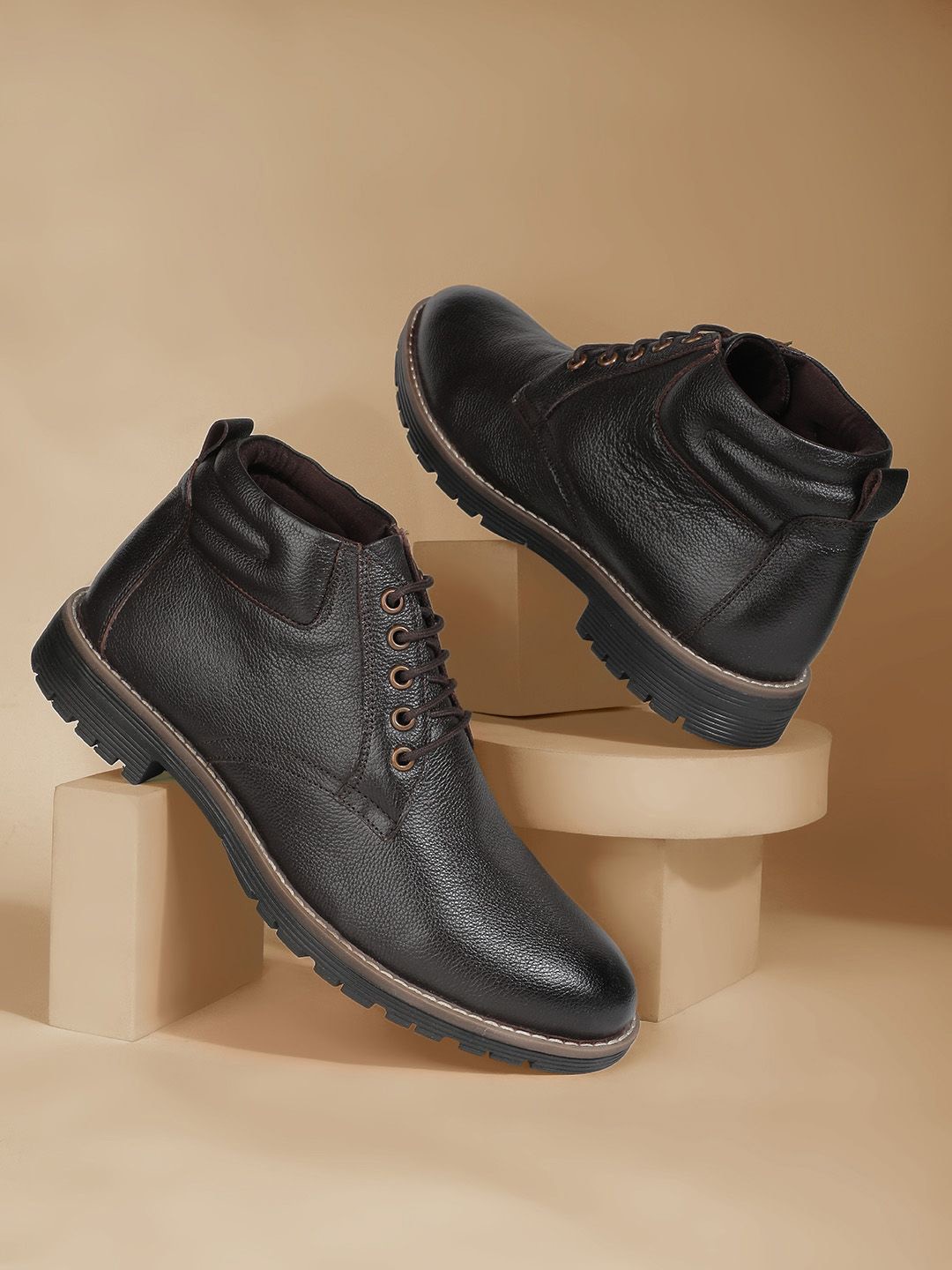 

Bata Red Label Men Leather Lace Up Regular Boots, Brown