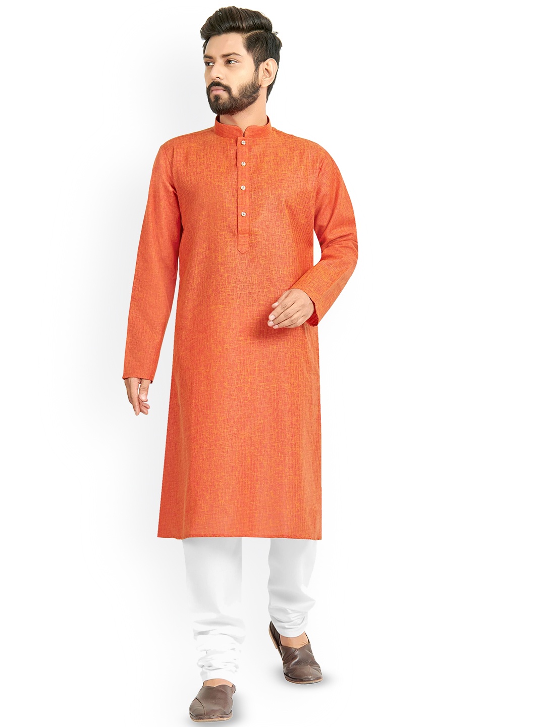 

Nimayaa Abstract Textured Mandarin Collar Straight Kurta, Orange