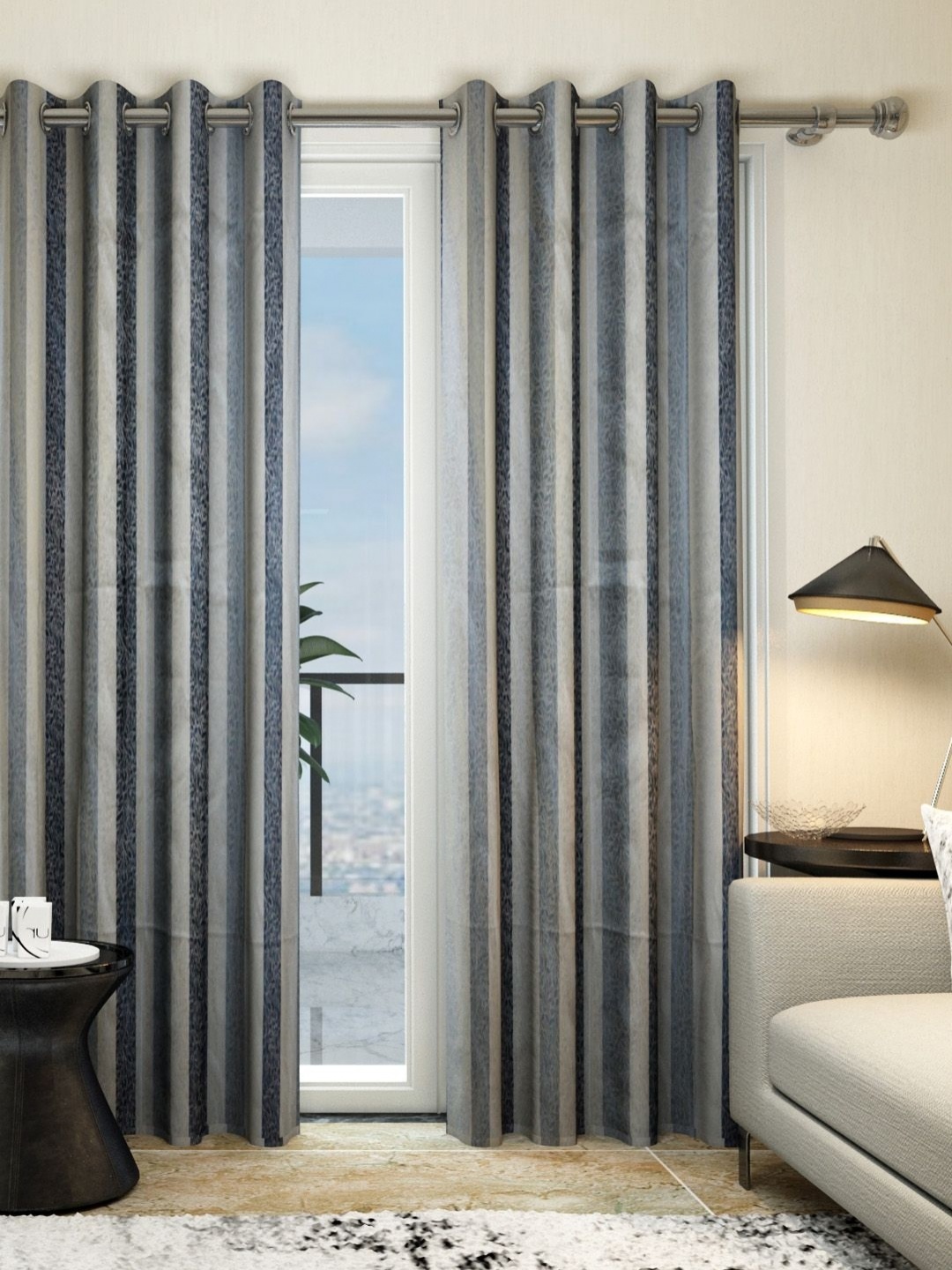 

Aura Grey & Biege 2 Pieces Striped Door Curtain