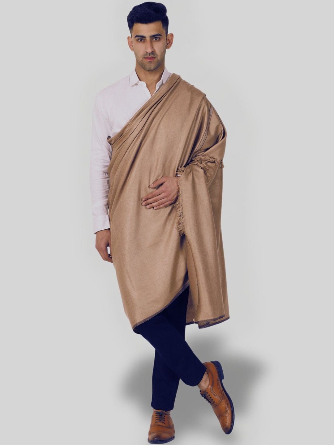 

SWI Stylish Fringed Border Pure Woollen Shawl, Brown