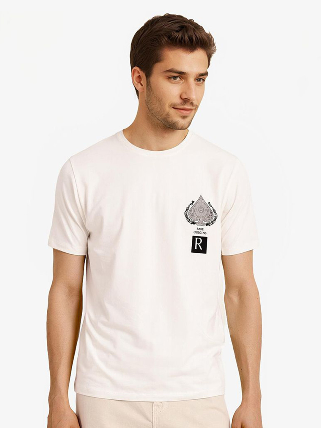 

RARE RABBIT Men Printed Applique T-shirt, Off white