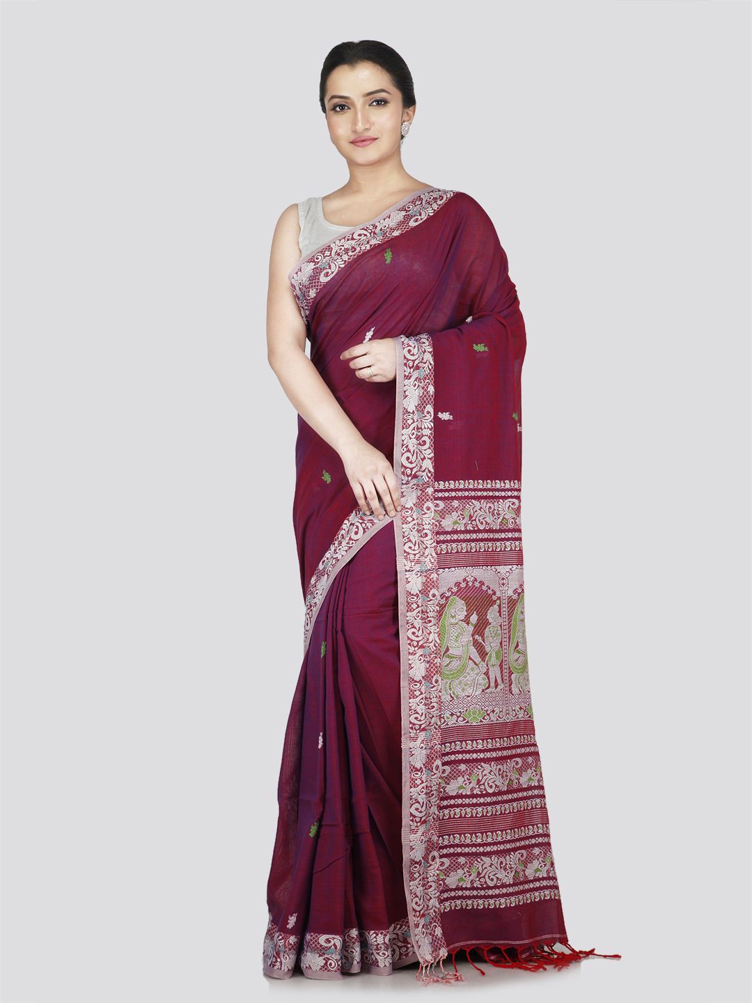 

PinkLoom Woven Design Pure Cotton Saree, Maroon