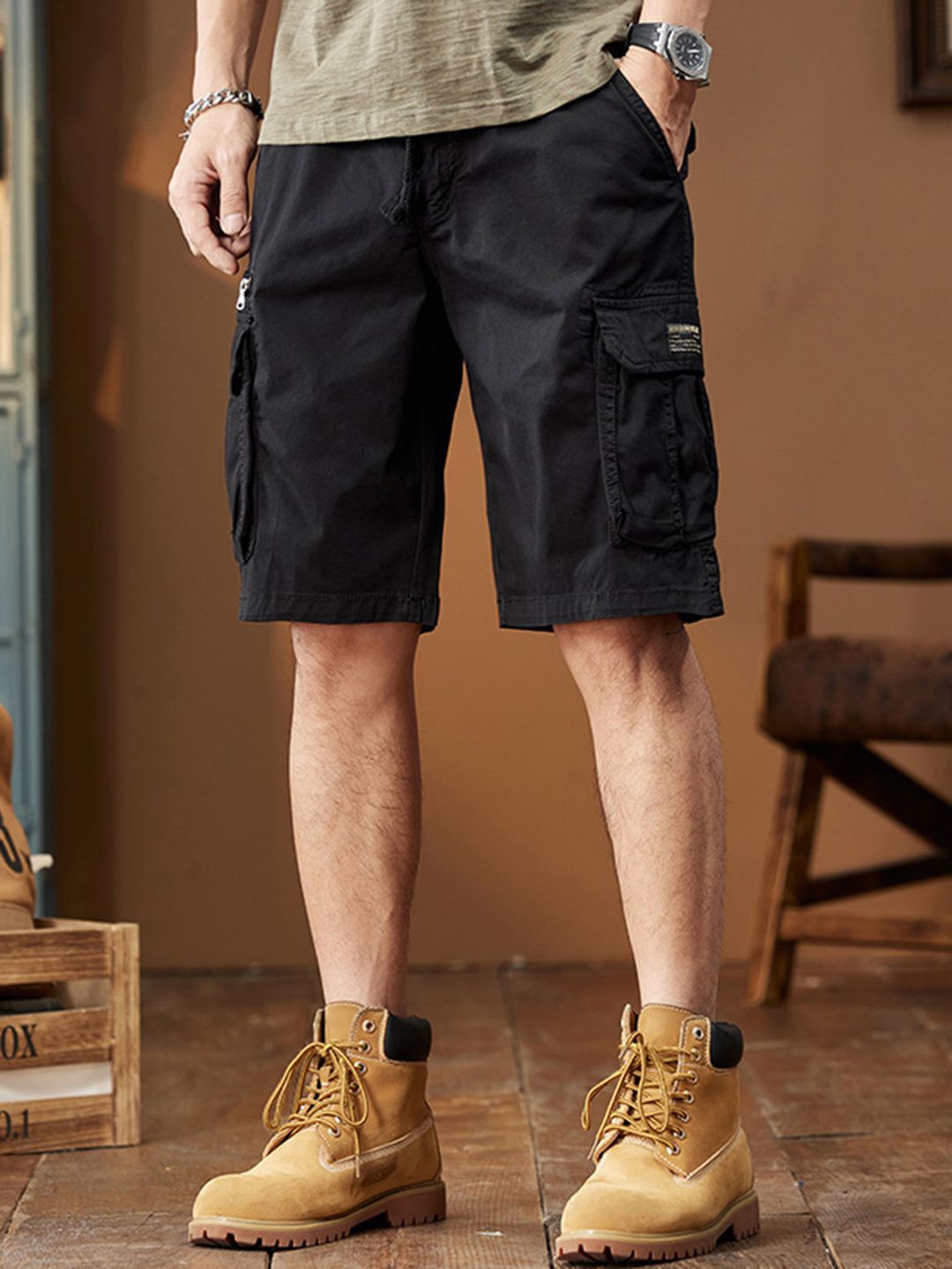 

StyleCast Men Loose Fit Cargo Shorts, Black