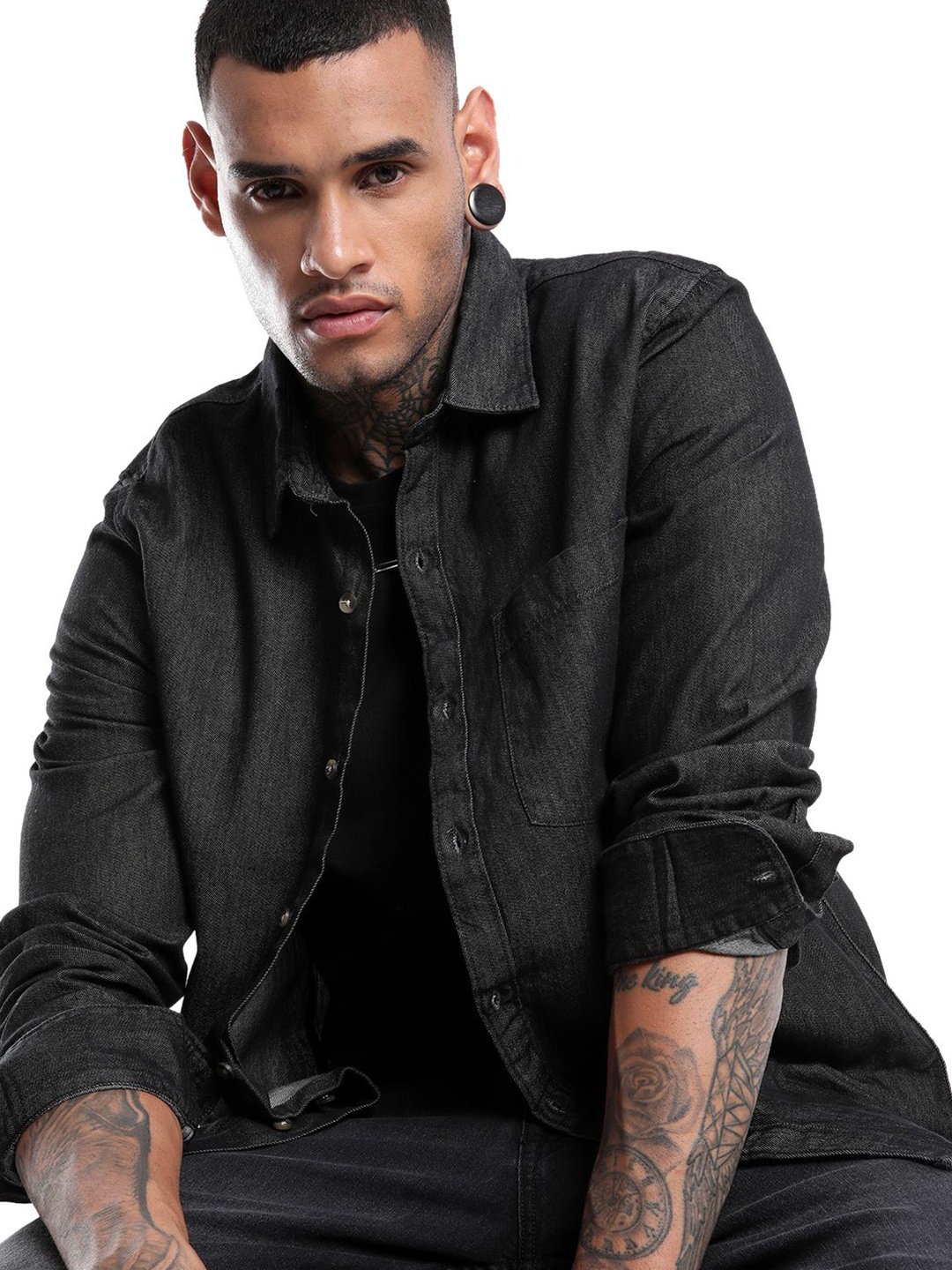 

WROGN Men Custom Slim Fit Opaque Casual Shirt, Black