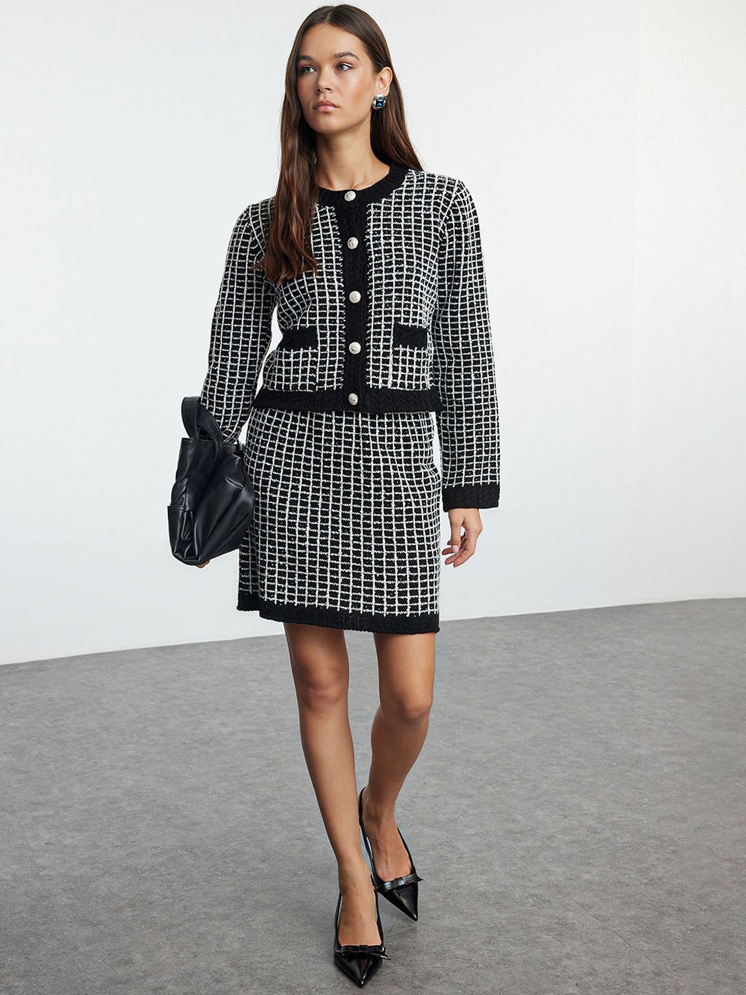 

Trendyol Checked Sweater With Skirt, Black