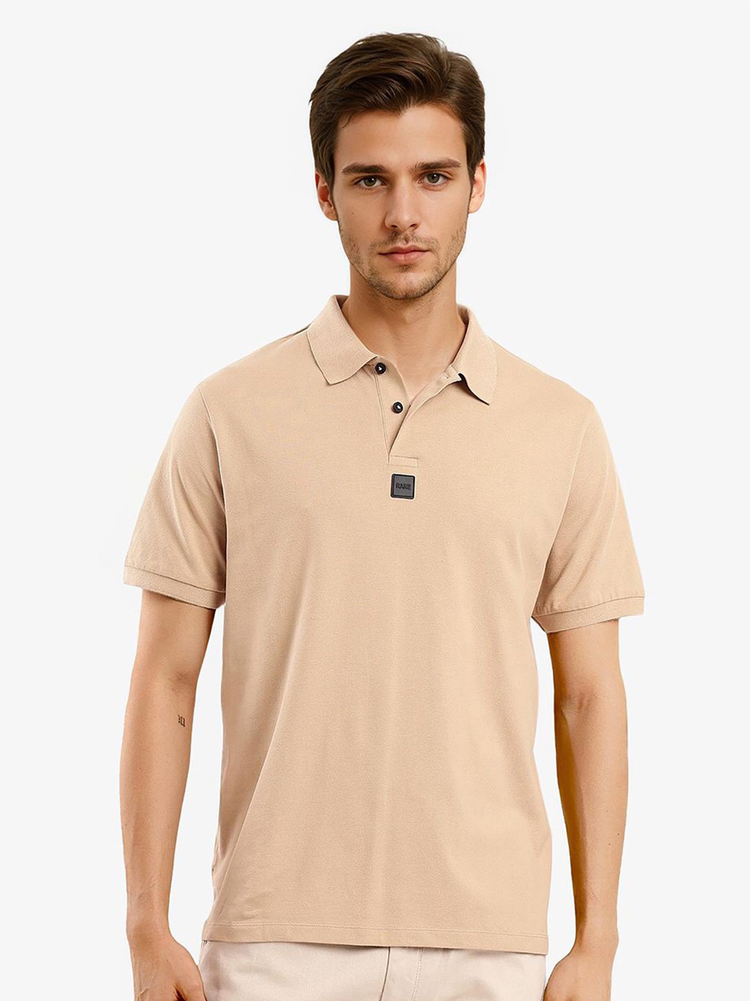 

RARE RABBIT Men Polo Collar T-shirt, Beige