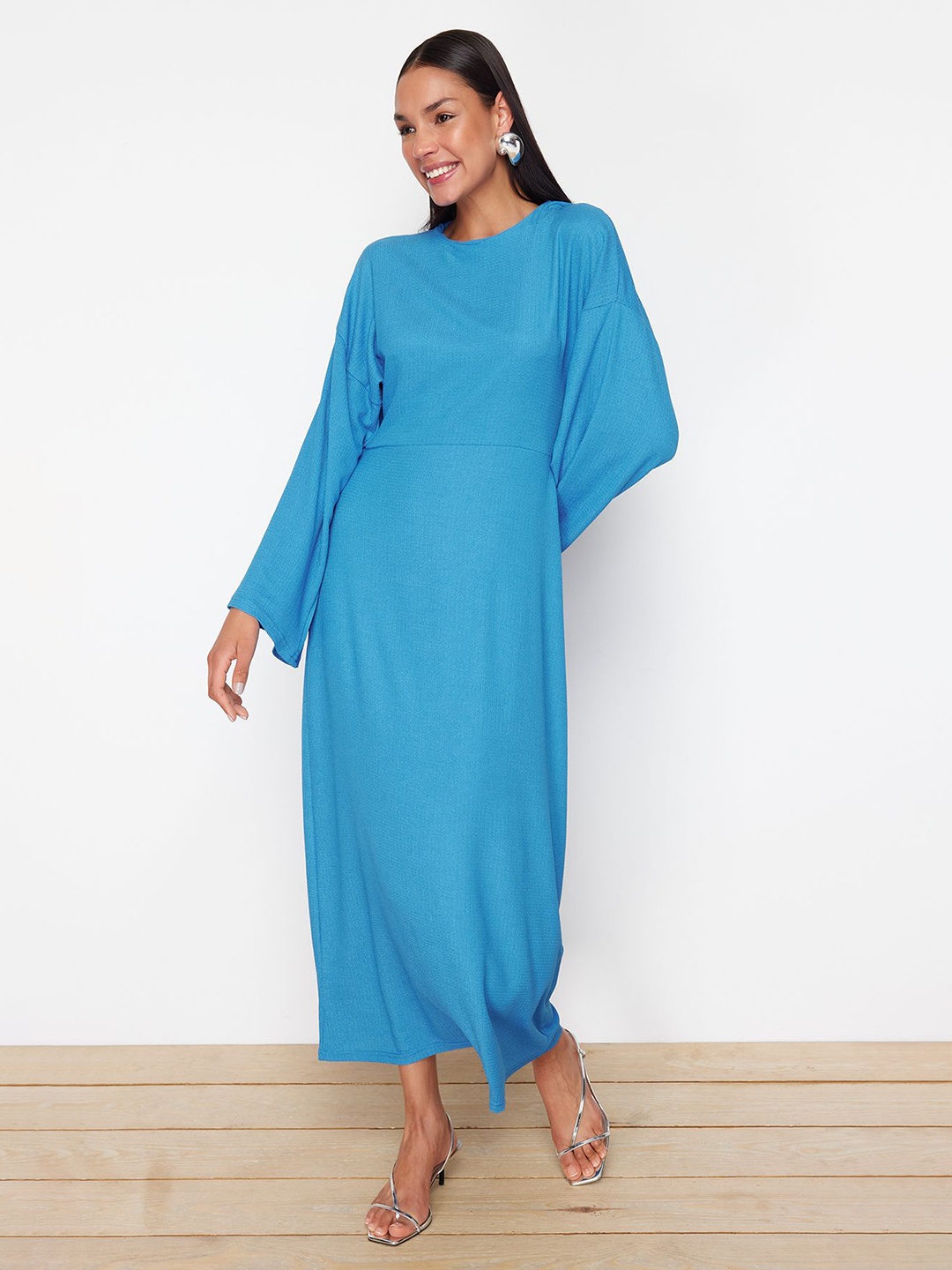

Trendyol Women Flared Sleeve Maxi Dress, Blue