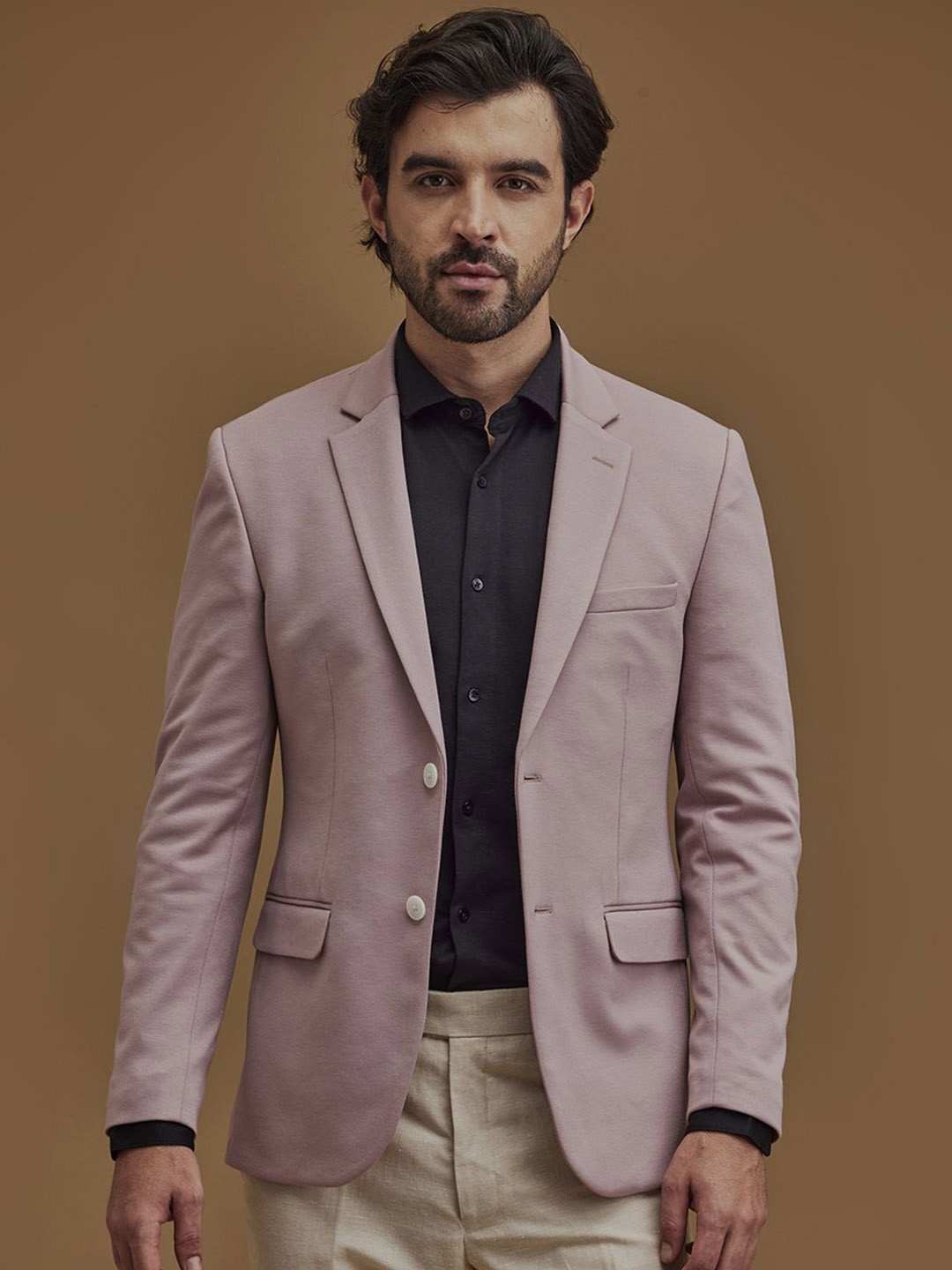 

Neumen Notched Lapel collar Single-Breasted Blazer, Pink