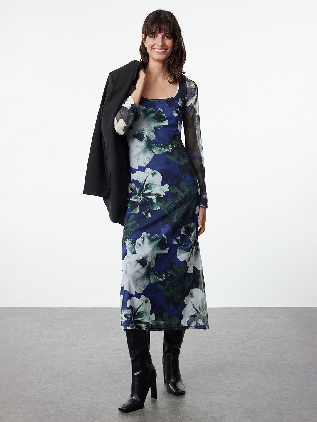 

Trendyol Floral Printed A-Line Midi Dress, Blue