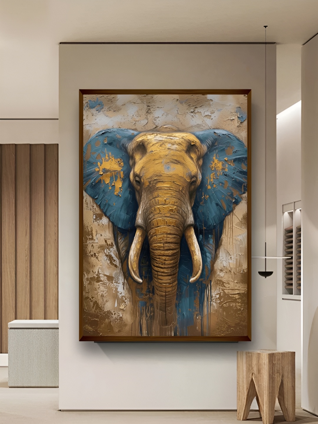 

Artsense Beige & Grey Elephant Printed Canvas Painting Wall Art
