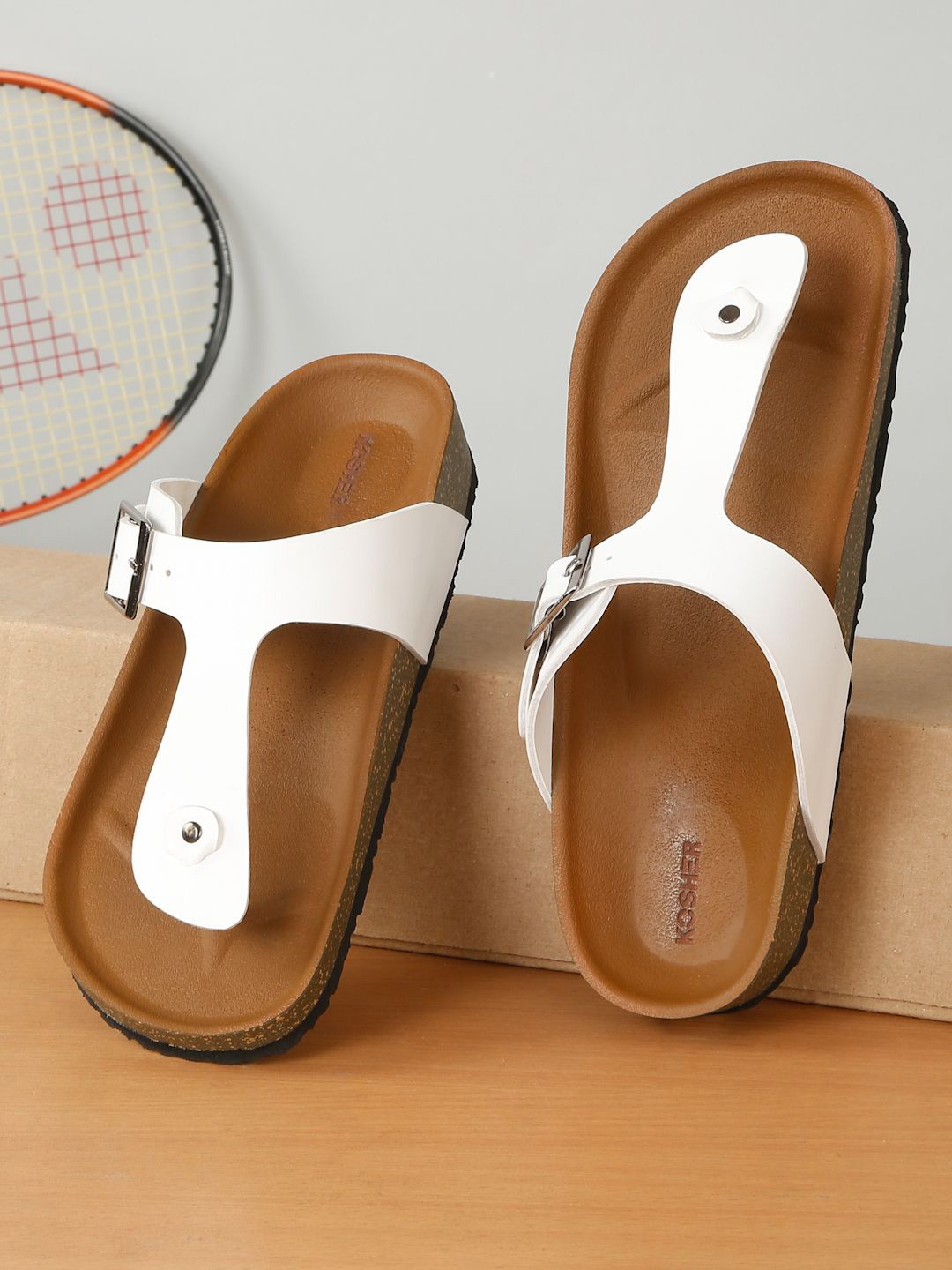 

Kosher Men T-Strap Comfort Sandals, White