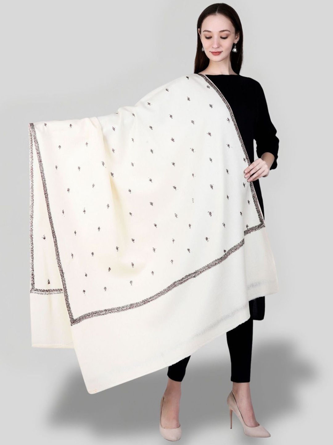 

SWI Stylish Floral Printed Woollen Shawl, White