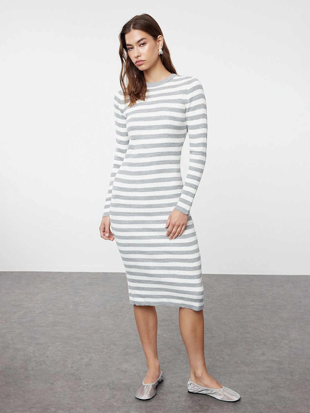 

Trendyol Striped Bodycon Midi Dress, White