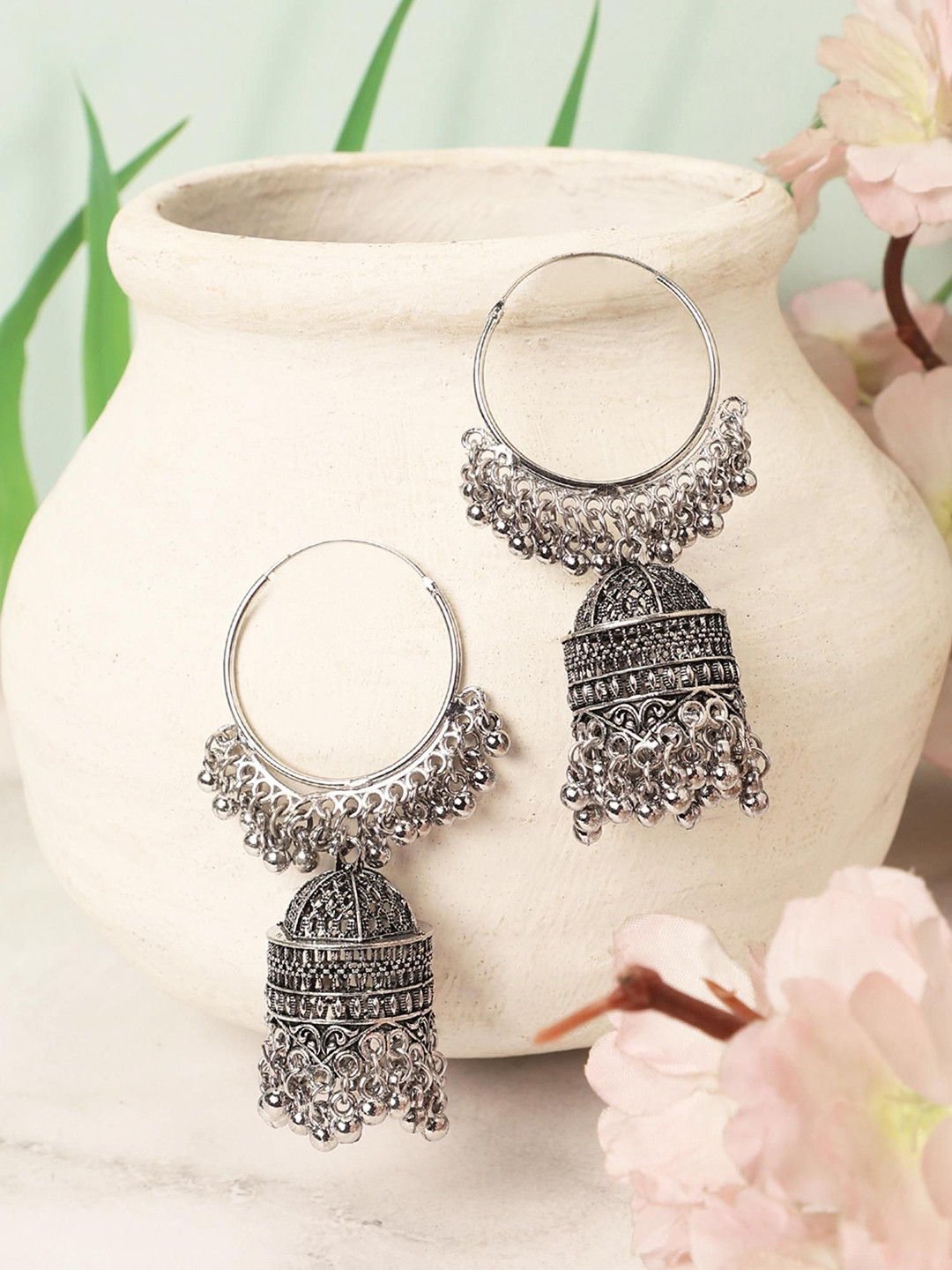 

Sangria Silver Plated German Silver Antique Jhumkas