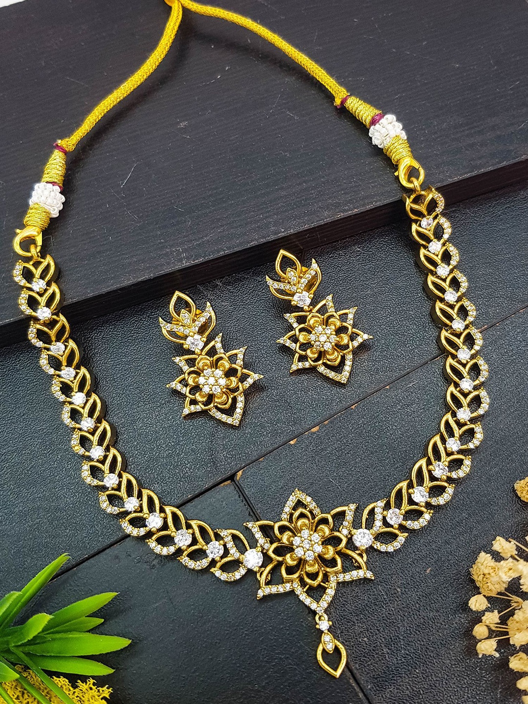 

GRIIHAM Gold-Plated Cubic Zirconia Studded Jewellery Set