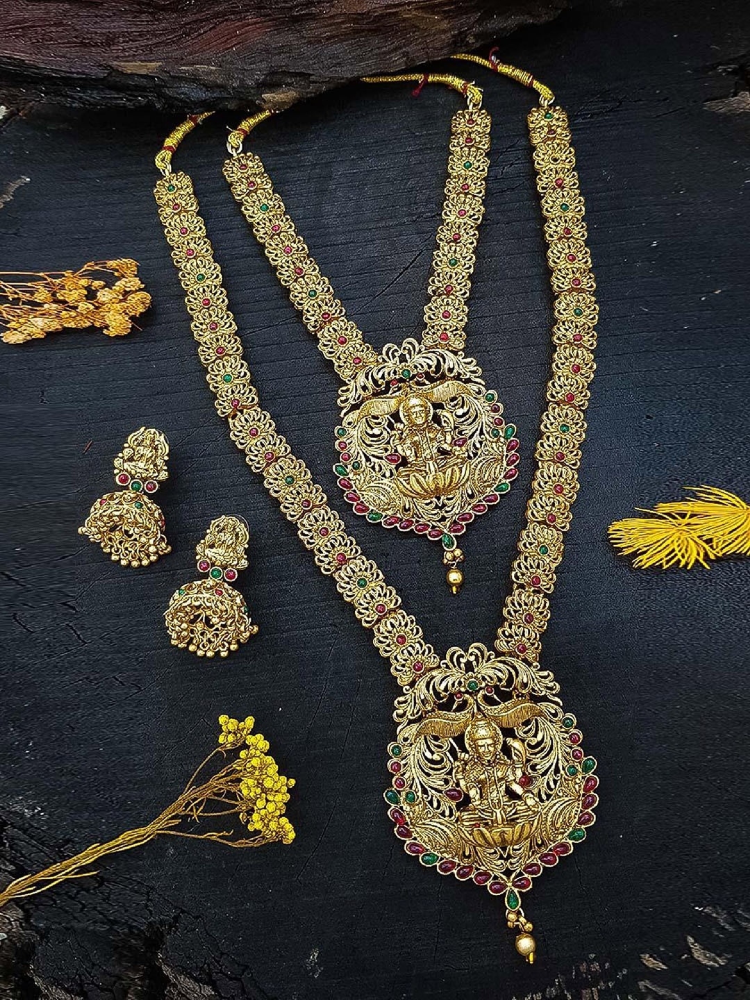 

GRIIHAM Gold-Plated Brass Cubic Zirconia Studded Long Jewellery Set