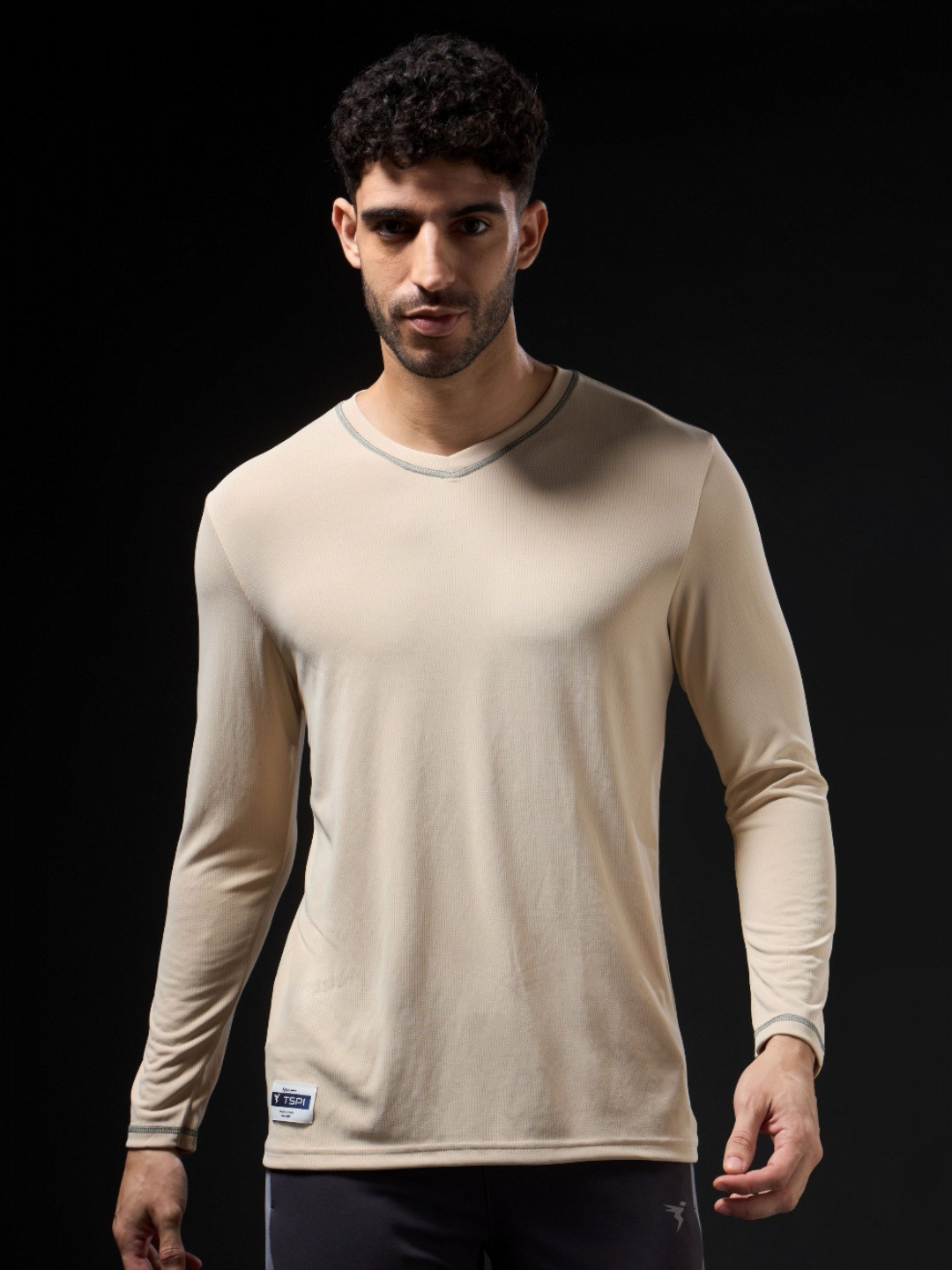

Technosport Men UPF50 Solid V-Neck Slim Fit T-shirt, Cream