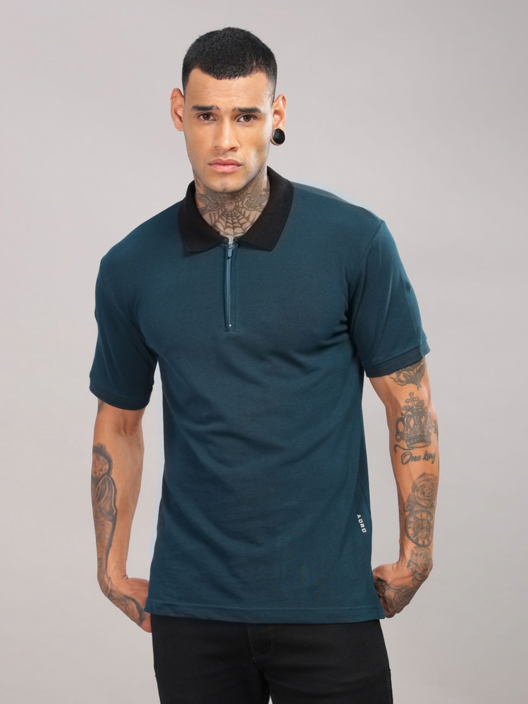 

ADRO Men Solid Polo Collar Cotton T-shirt, Teal