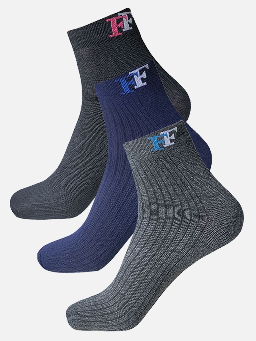 

FIMS Men Pack Of 3 Cotton Ankle-Length Socks, Black
