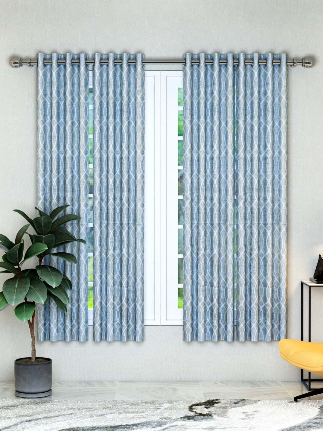 

Aura Grey & White 4 Pieces Geometric Window Curtains