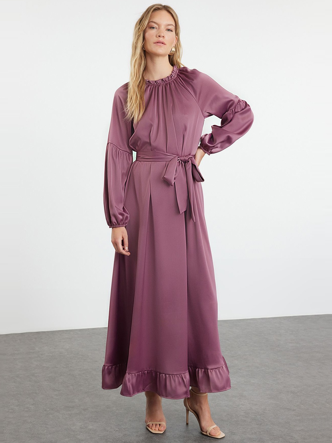 

Trendyol Round Neck Puff Sleeves Maxi Dress, Pink