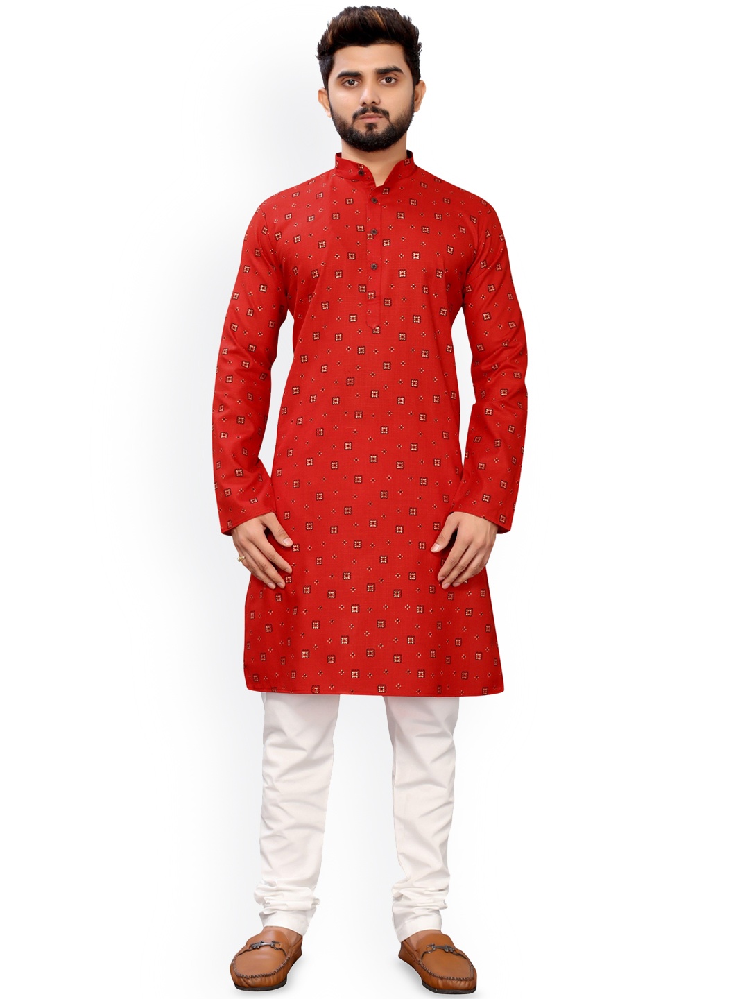 

Nimayaa Floral Printed Mandarin Collar Straight Kurta, Red