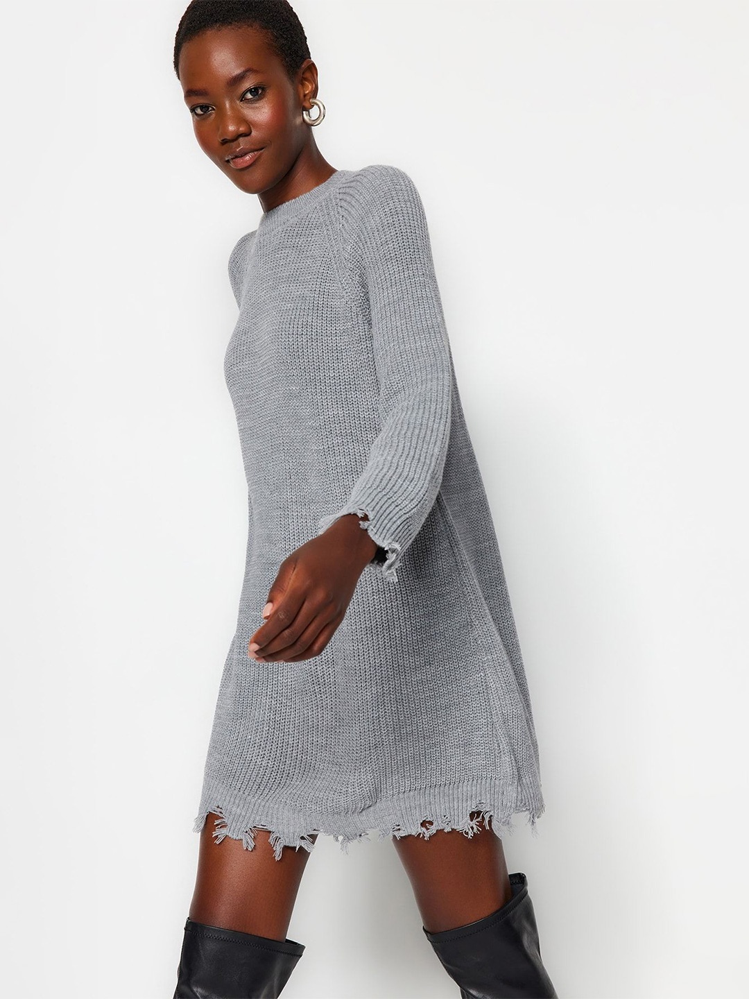 

Trendyol Women A-Line Above Knee Length Dress, Grey