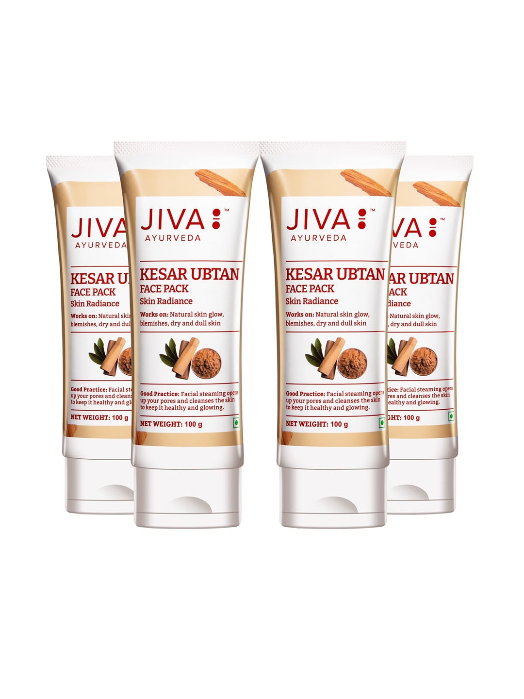 

Jiva Set Of 4 Kesar Ubtan Face Pack With Turmeric - 100g Each, Orange