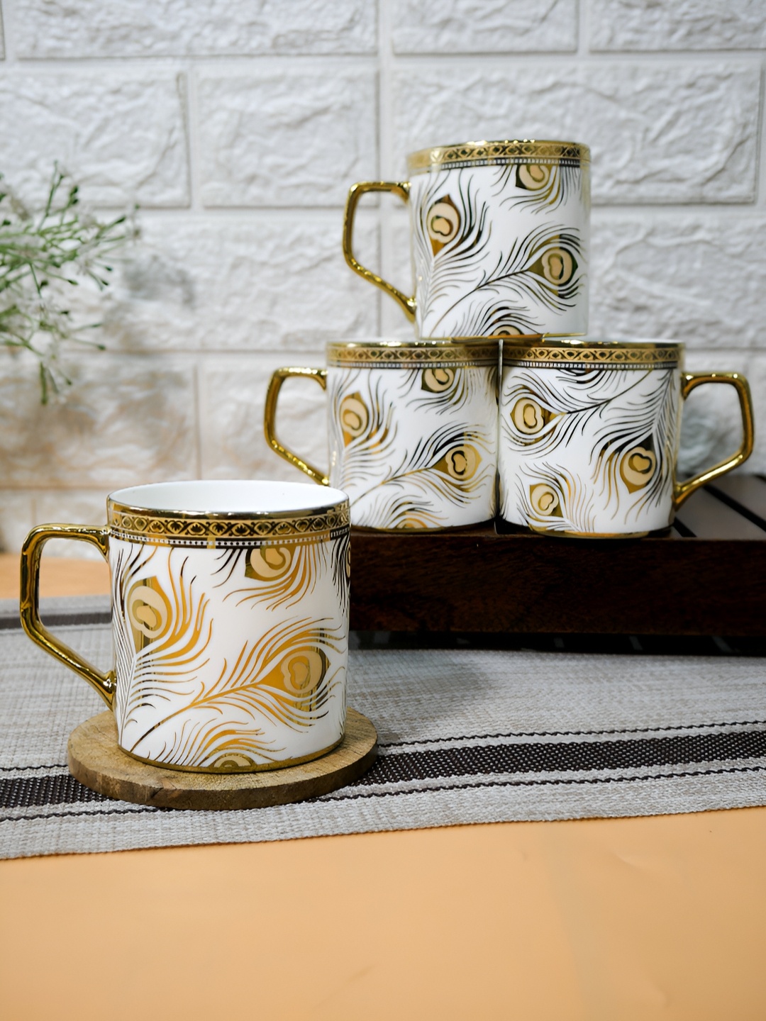 

Femora Gold-Toned & White 4 Pieces Floral Printed Ceramic Glossy Cups 180 ml each