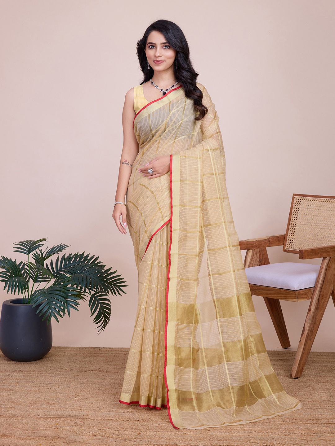 

Aldwych Woven Design Zari Chanderi Saree, Beige