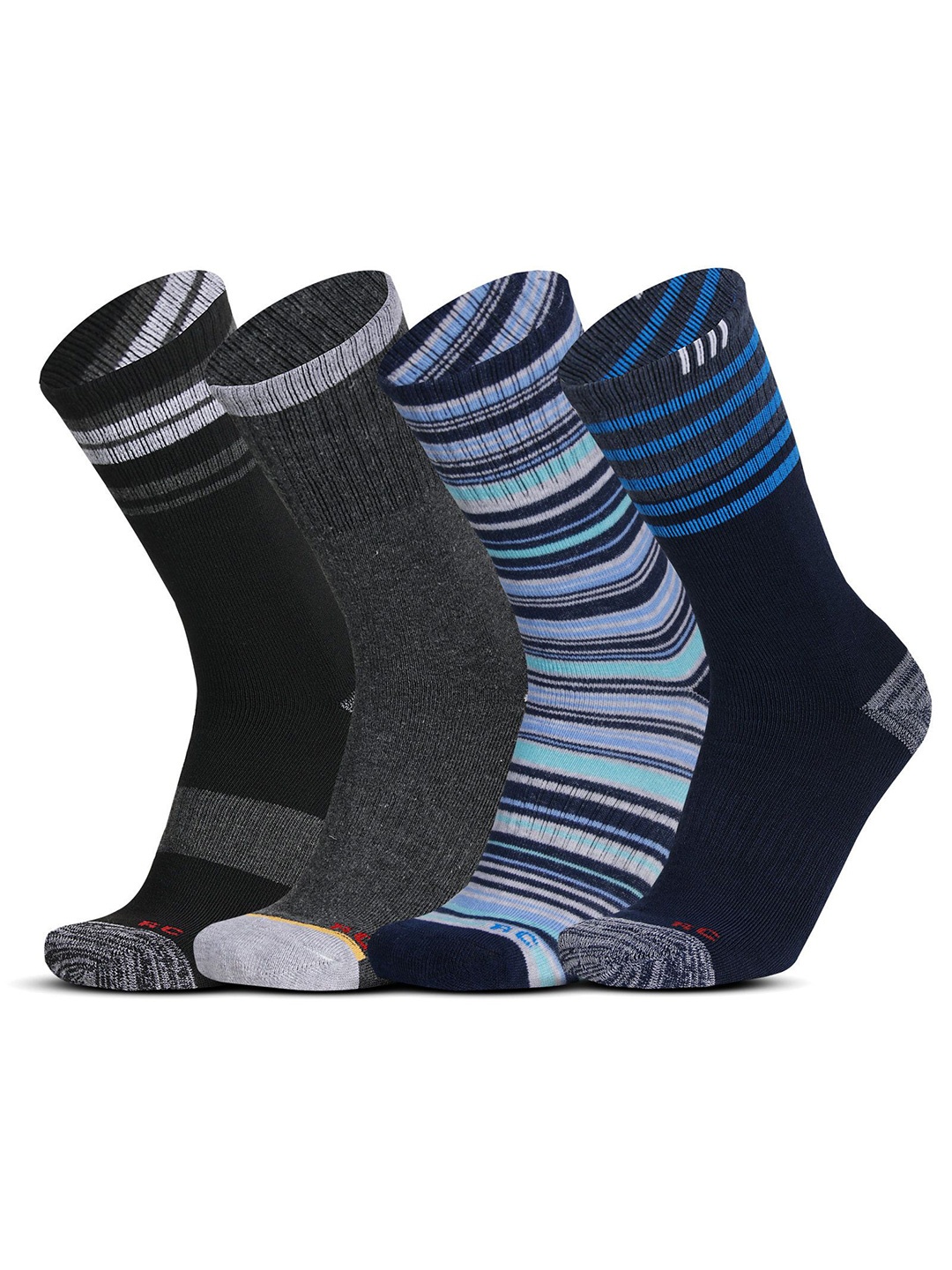 

RC. ROYAL CLASS Pack Of 4 Men Patterned Calf-Length Socks, Black