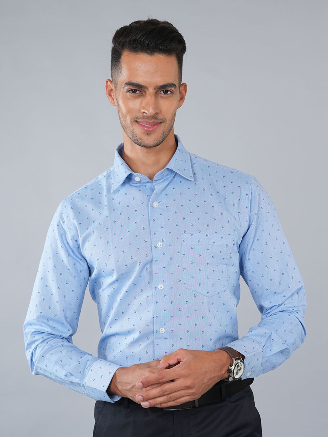 

Ostermann Men Floral Opaque Printed Formal Shirt, Blue